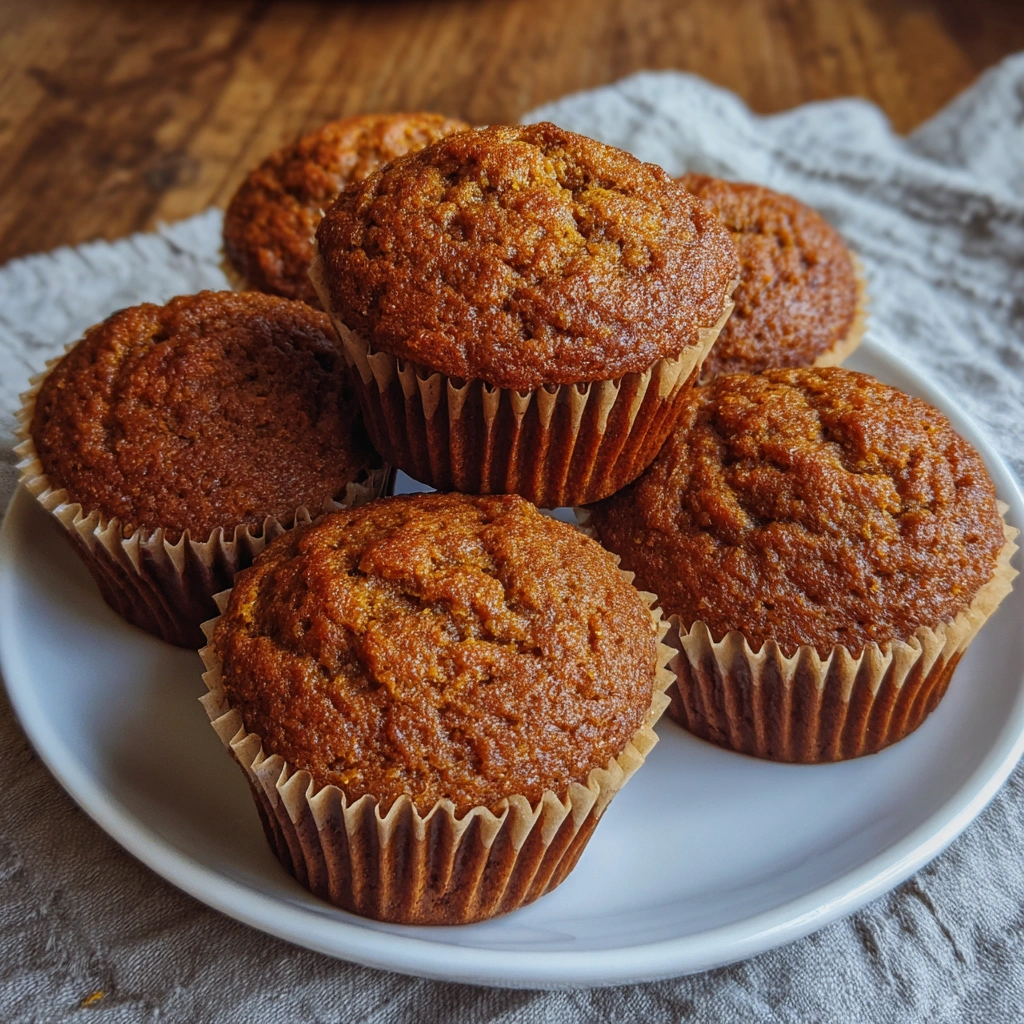 Keto pumpkin muffins on a plate with cinnamon sprinkled on top.